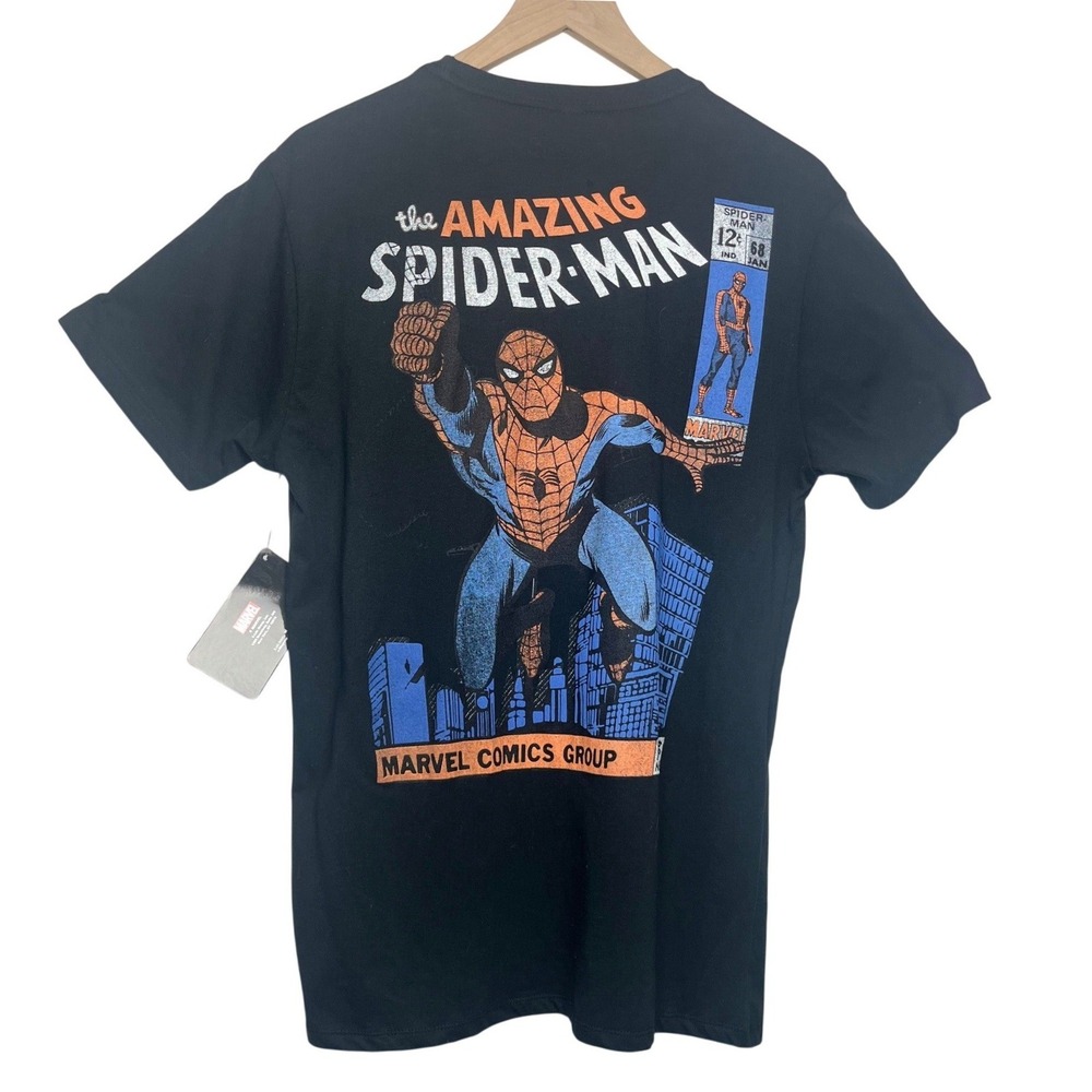 Marvel Spider-Man Mens Black Graphic T-Shirt Amazing Spider-Man Comic Back M